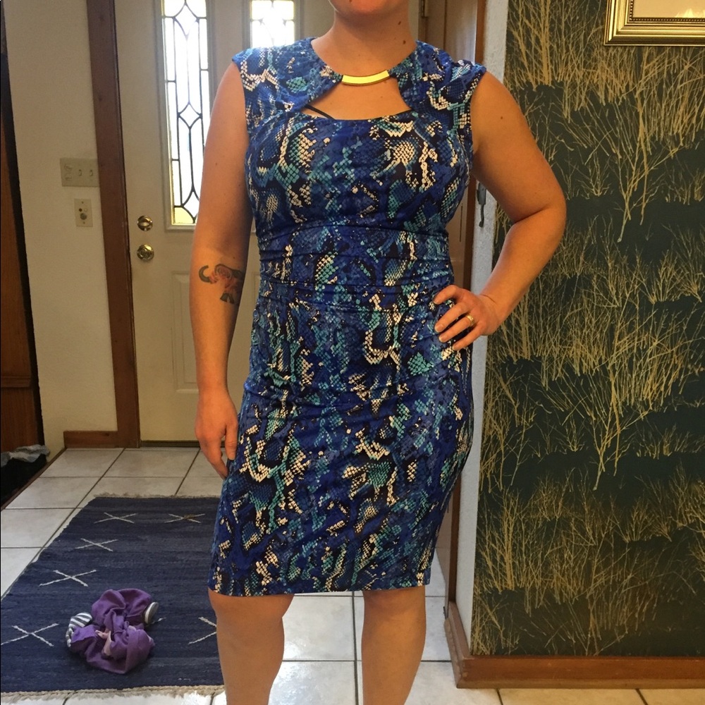 Blue snake print bodycon dress